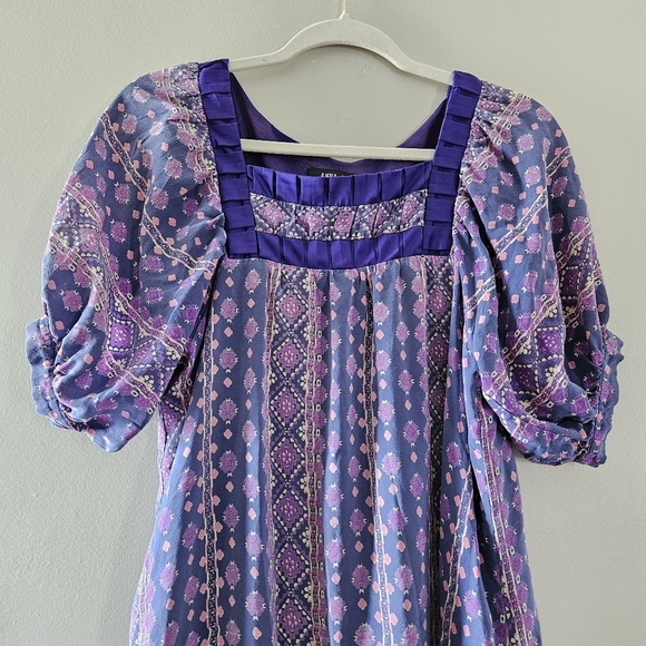 Anna Sui Vintage 90's Silk Mini Printed Boho Hippie Casual Dress Size Medium. - Picture 5 of 16